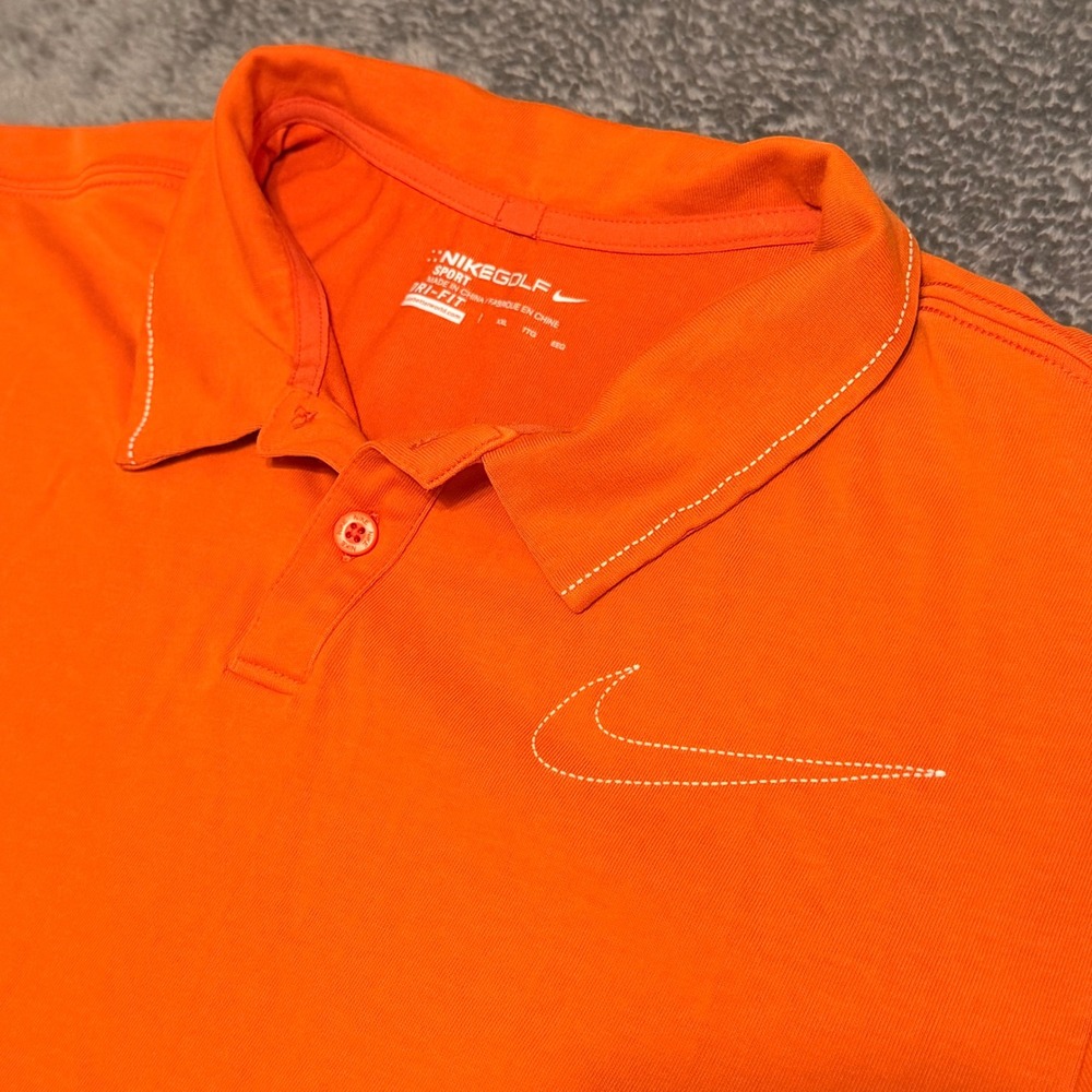 Nike Golf Dri Fit Orange Mens Polo Shirt Size XXL White‎ Stitch Big Swoosh